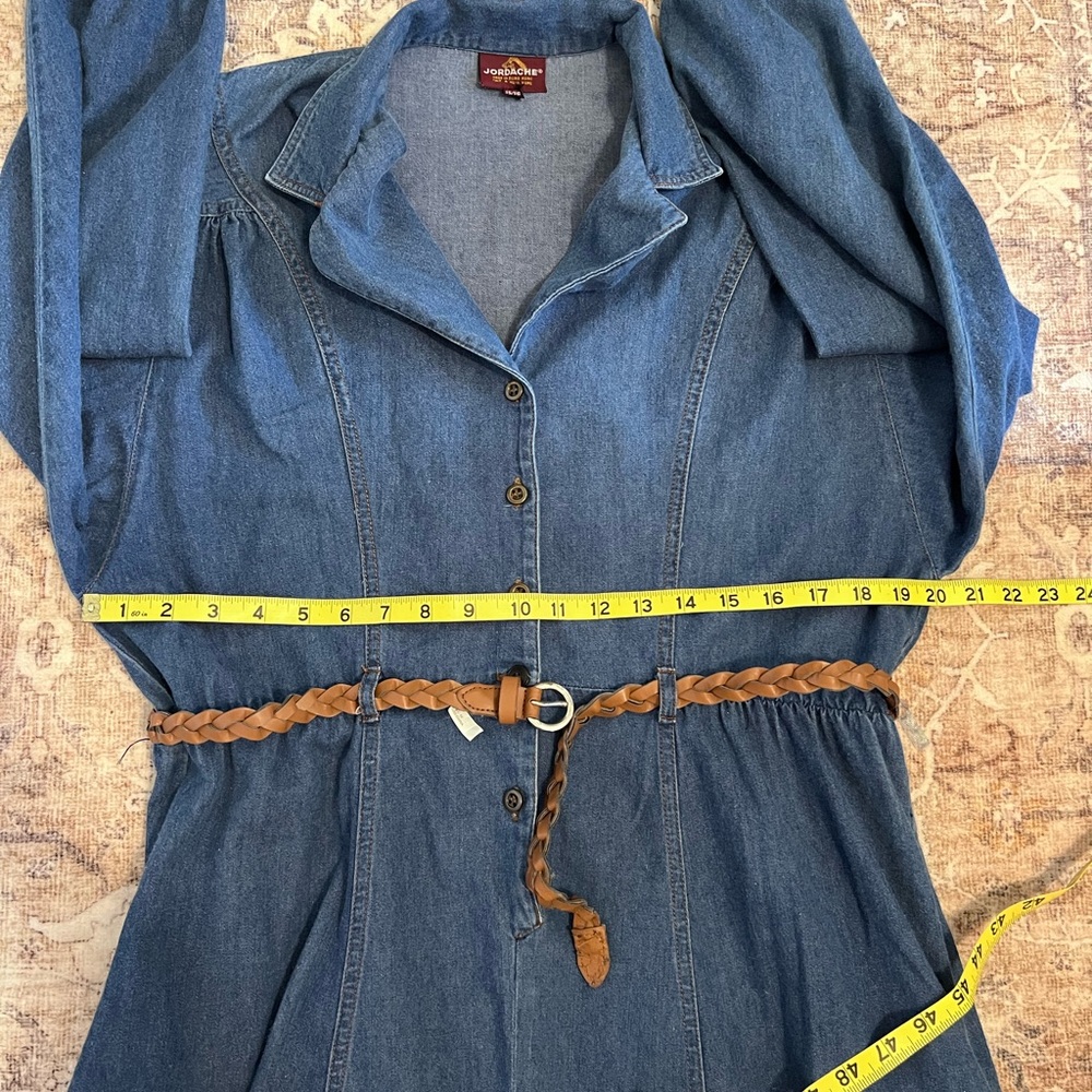 Jordache 80s Vintage Denim Prairie Dress Button Front Ruffle Hem Belted 15/16 - Picture 11 of 13